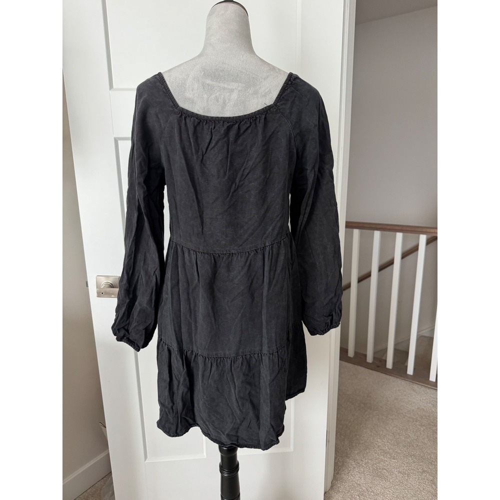 Amadi Washed Black Tencel Tiered Babydoll Mini Dress Square Neck Small USA Made - Picture 5 of 8